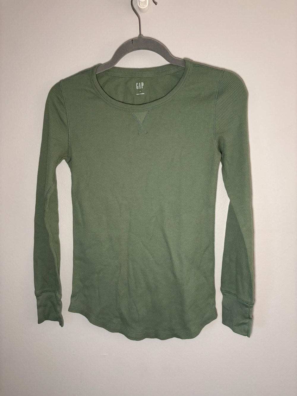 Gap Waffle Knit Long Sleeve Henley Top Green XS